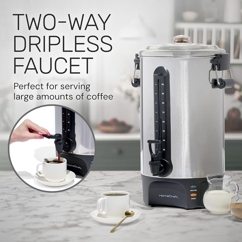 | Homecraft 100-Cup Coffee Urn and Hot Beverage Dispenser with Dripless Faucet, Quick-Brewing, Stainless Steel: Coffee Urns