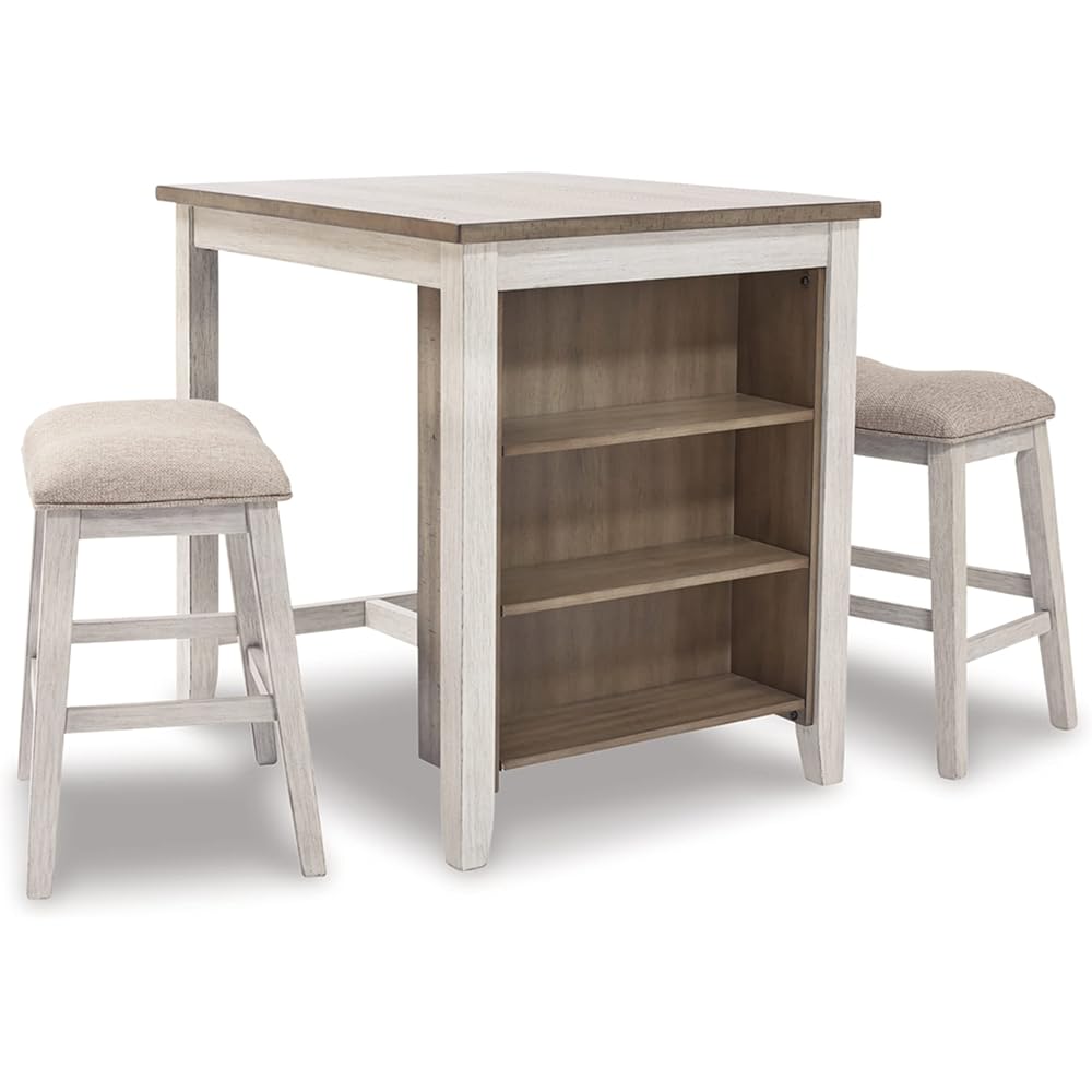 - Signature Design by Ashley Skempton 3 Piece Counter Height Dining Set, Includes Table and 2 Barstools, Whitewash - Table & Chair Sets