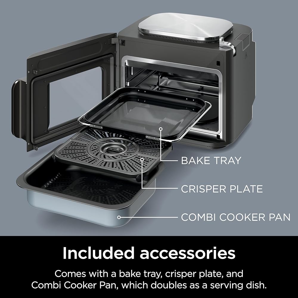 Ninja Combi All-in-One Multicooker, Oven, & Air Fryer, Complete Meals in 15 Mins, 14-in-1 Functions, Combi Cooker + Air Fry, Bake, Roast, Slow Cook and More, 3 Accessories, Stainless Steel, SFP701 : Home & Kitchen