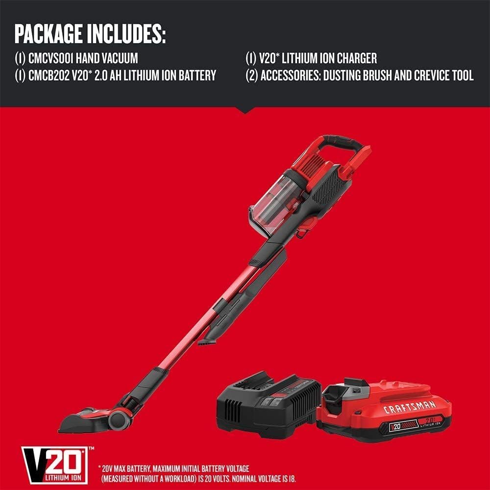 CRAFTSMAN V20 Cordless Stick Vacuum Kit, Removable Battery Included (CMCVS001D1) -