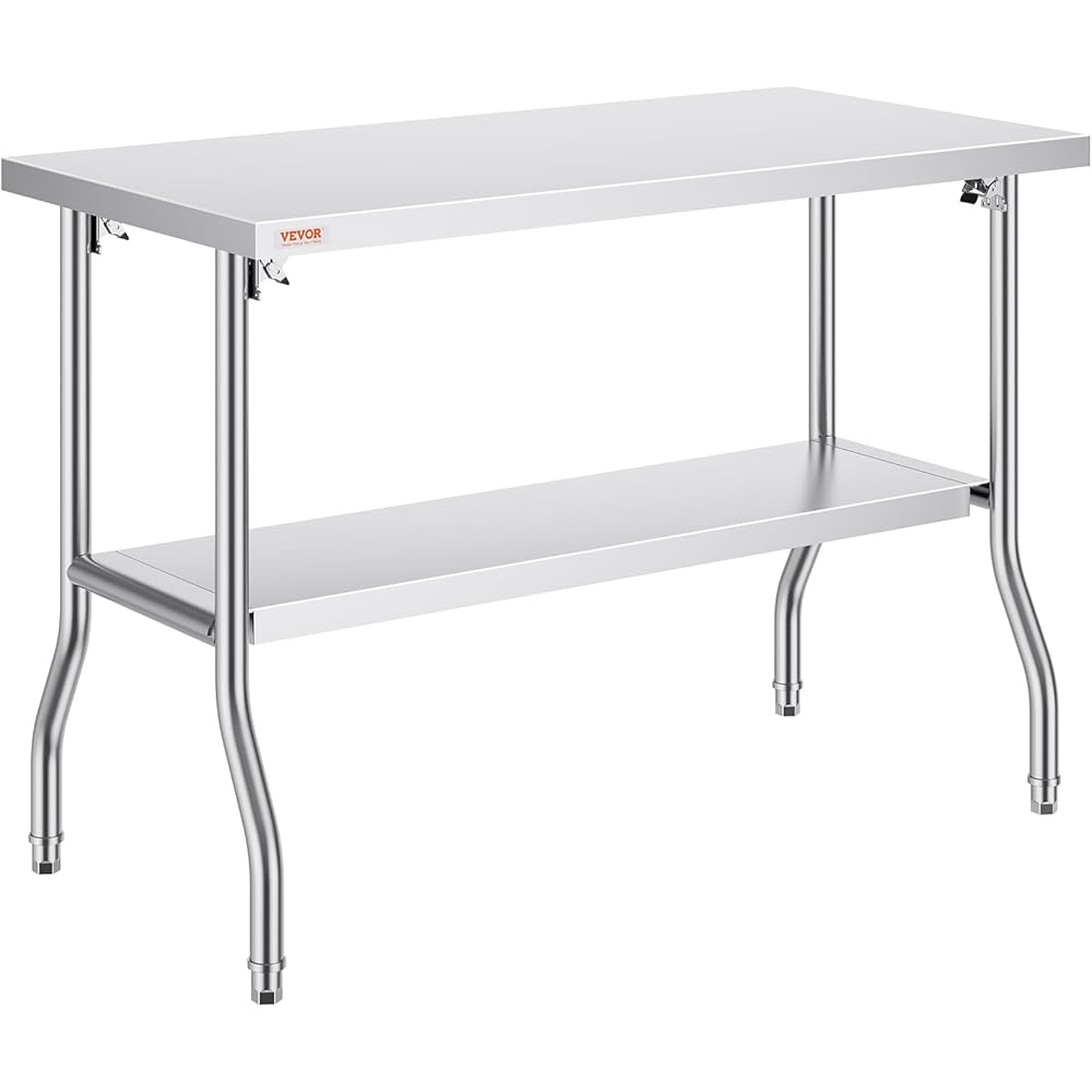 VEVOR Commercial Worktable Workstation 48 x 24 Inch Folding Commercial Prep Table, Heavy-duty Stainless Steel Folding Table with 772 lbs Load, Kitchen Work Table, Silver Stainless Steel Kitchen Island : Industrial & Scientific