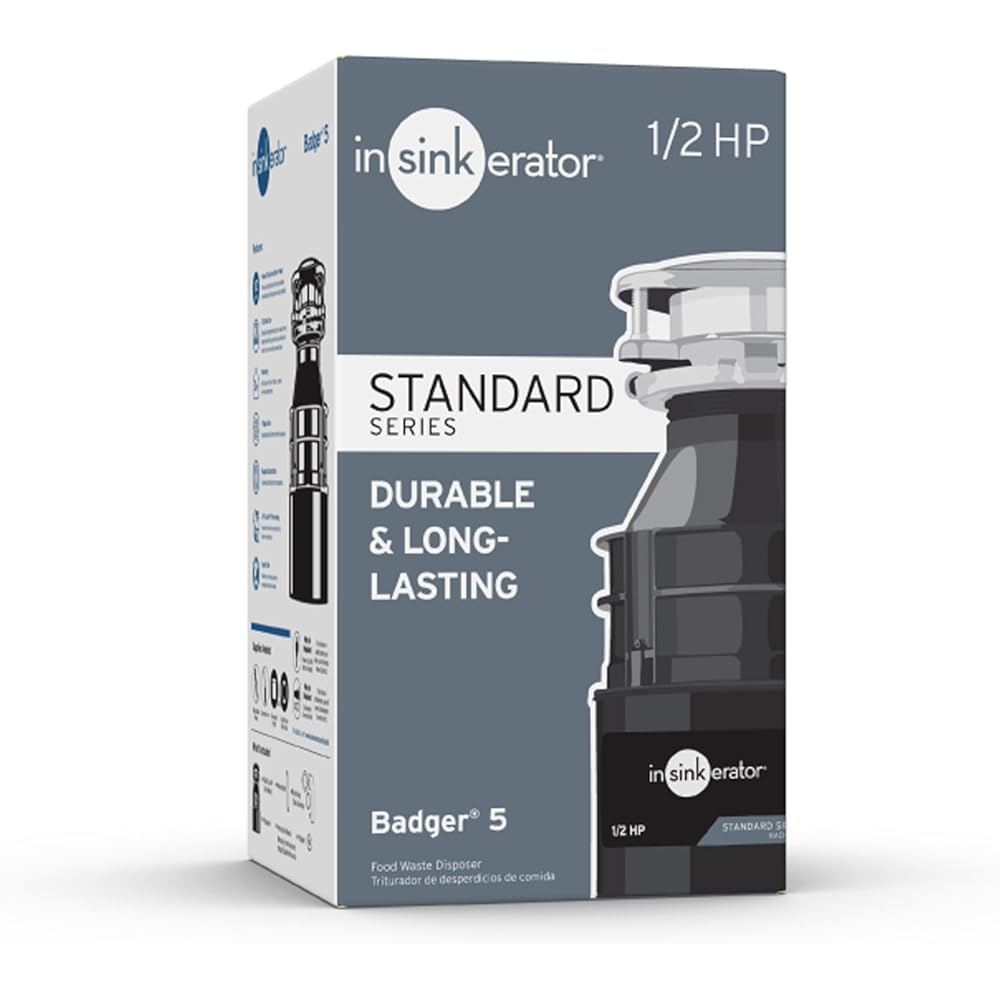InSinkErator Badger 5 Garbage Disposal, Standard Series 1/2 HP Continuous Feed Food Waste Disposer, Black, Set of 1 - Garbage Disposal -