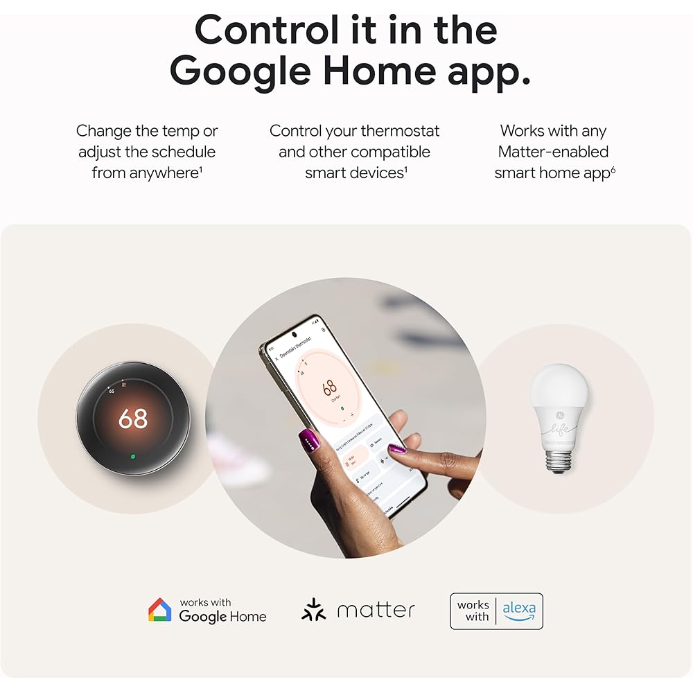 Google Nest Learning Thermostat (4th Gen, 2024) with Nest Temperature Sensor - Energy Saving Smart Thermostat - Works with Alexa, Apple HomeKit and Google Home App - Polished Obsidian -