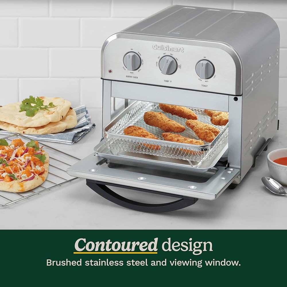 Cuisinart Compact Air Fryer Toaster Oven, Stainless Steel Fryer with 6-in-1 Functions, Adjustable Temperature, Includes Oven Rack, Baking Pan and Air Fry Basket, TOA-26: Home & Kitchen