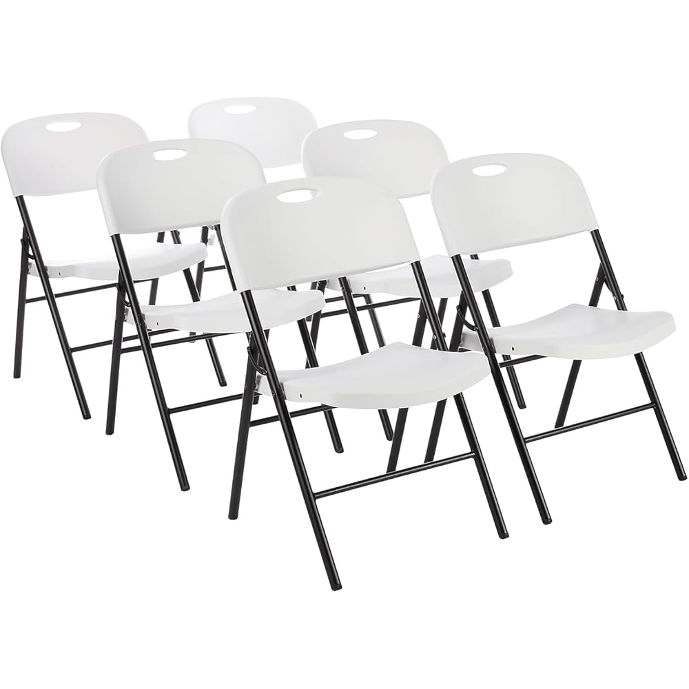 Amazon Basics Sturdy Foldable Plastic Chair, Portable, 350-Pound Capacity, White, 6-Pack