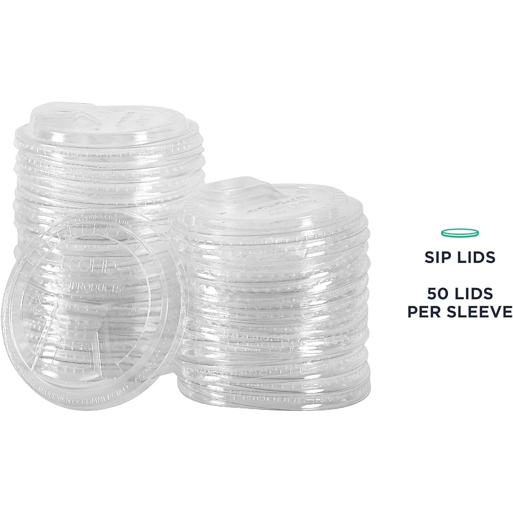 Eco-Products GreenStripe Compostable Plastic Cup Sip Lids, Case of 1000, Fits 9oz & 12-24oz Cups, Made From PLA Renewable Plant Based Plastic, Clear For Visibility : Health & Household