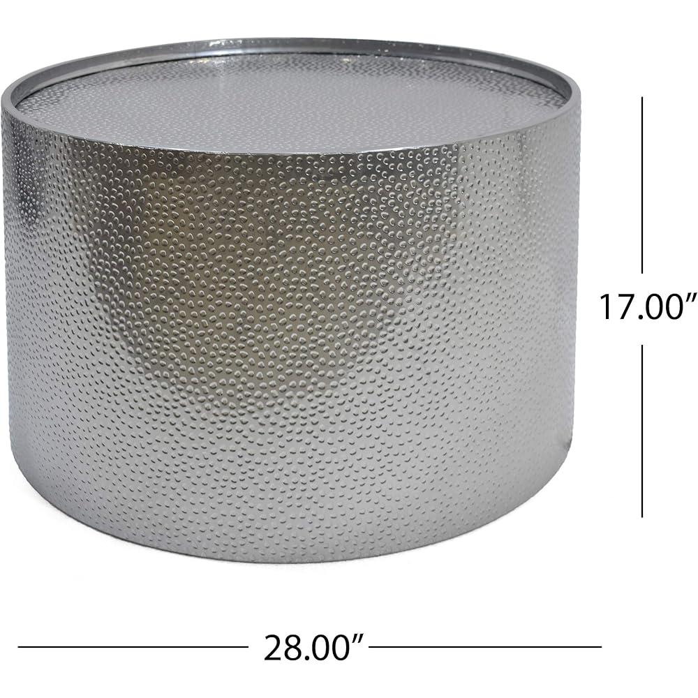 Christopher Knight Home Rache Modern Round Coffee Table with Hammered Iron, Silver, 26. 00” L x 26. 00” W x 17. 25” H : Home & Kitchen
