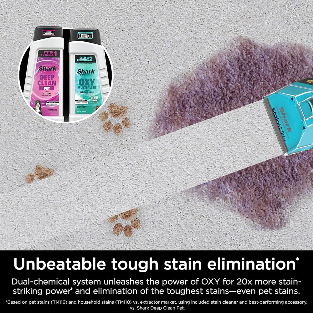 - Shark CarpetXpert HairPro with StainStriker, Upright Carpet, Area Rug & Upholstery Cleaner, Perfect for Pets & Hair Removal, Carpet Shampooer, 4 Cleaning Tools, Pet Cleaning Solution, Copper, EX301