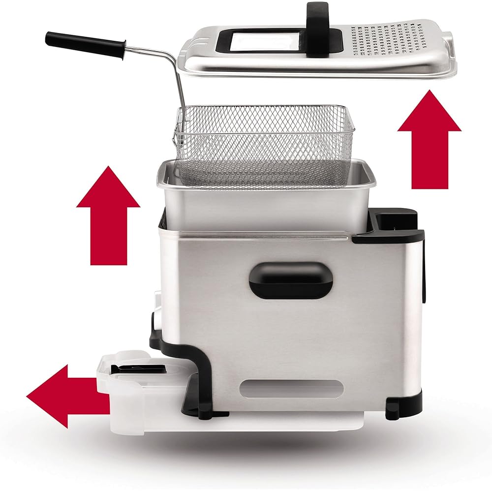 T-Fal 3.5L Stainless Steel Deep Fryer with Basket, 1700W Electric Deep Fryer with Basket and Lid, Oil Filtration, Temp Control, Digital Timer, Dishwasher Safe Parts: Home & Kitchen
