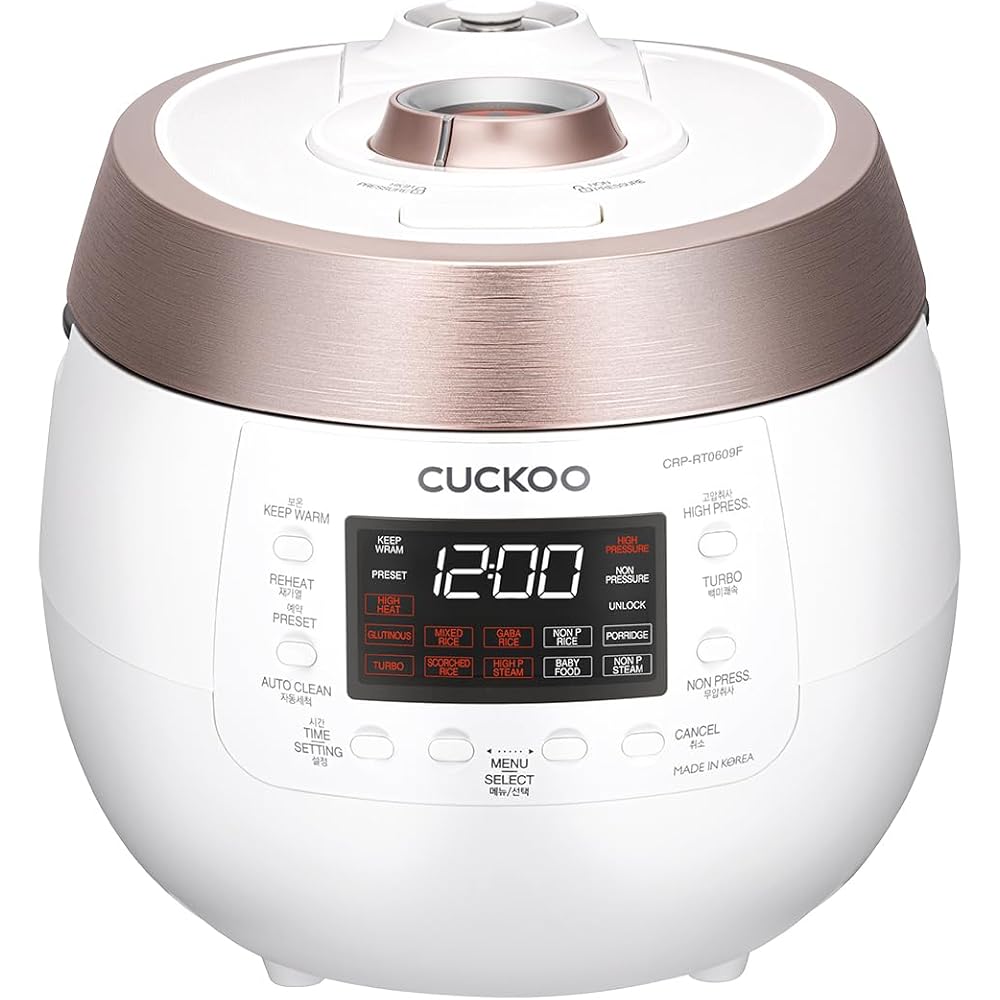 CUCKOO CRP-RT0609FW 6-Cup (Uncooked) / 12-Cup (Cooked) Twin Pressure Rice Cooker & Warmer with Nonstick Inner Pot, 14 Menu Options, Safe Steam Release, 3 Voice Guide, Auto Clean (White): Home & Kitchen