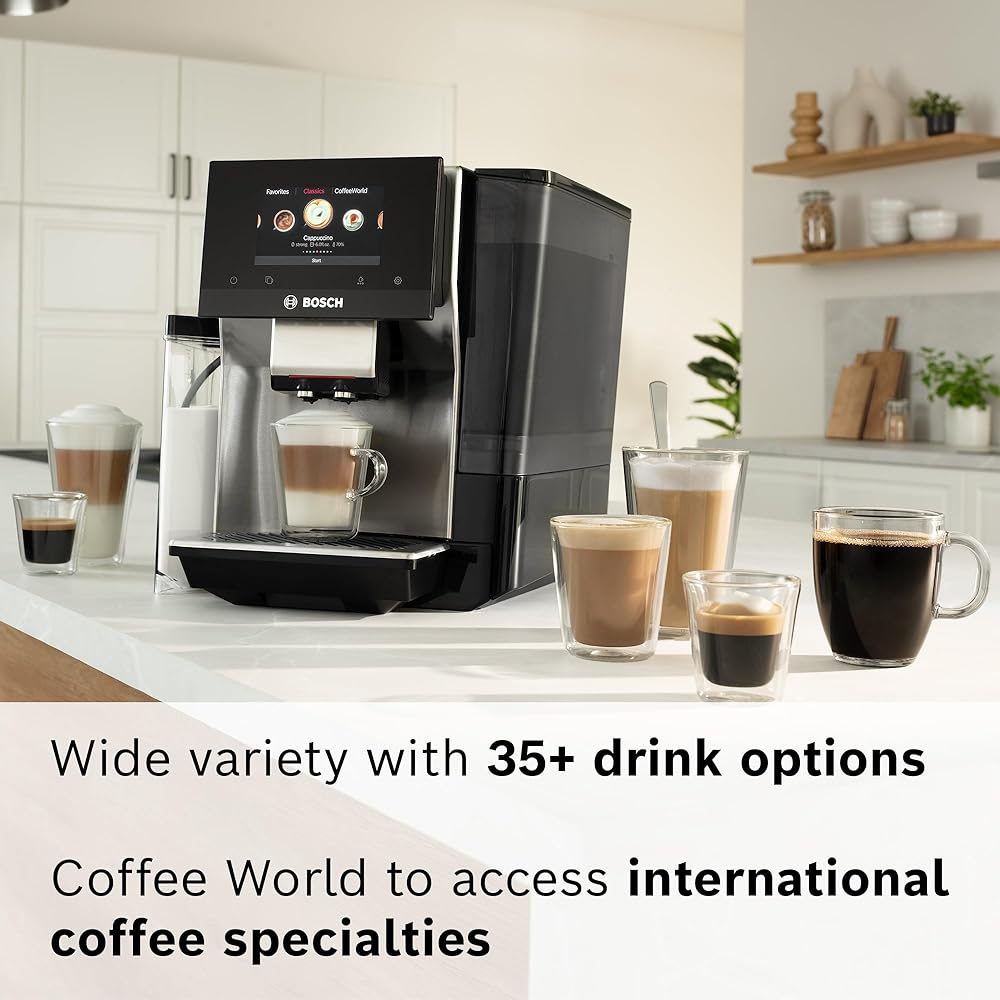 Bosch 800 Series Fully Automatic Espresso and Coffee Machine – 36 Drinks with Coffee World, Cold Brew, Double Cup, Integrated Milk Container, Smart Features, in Silver TQU60307: Home & Kitchen