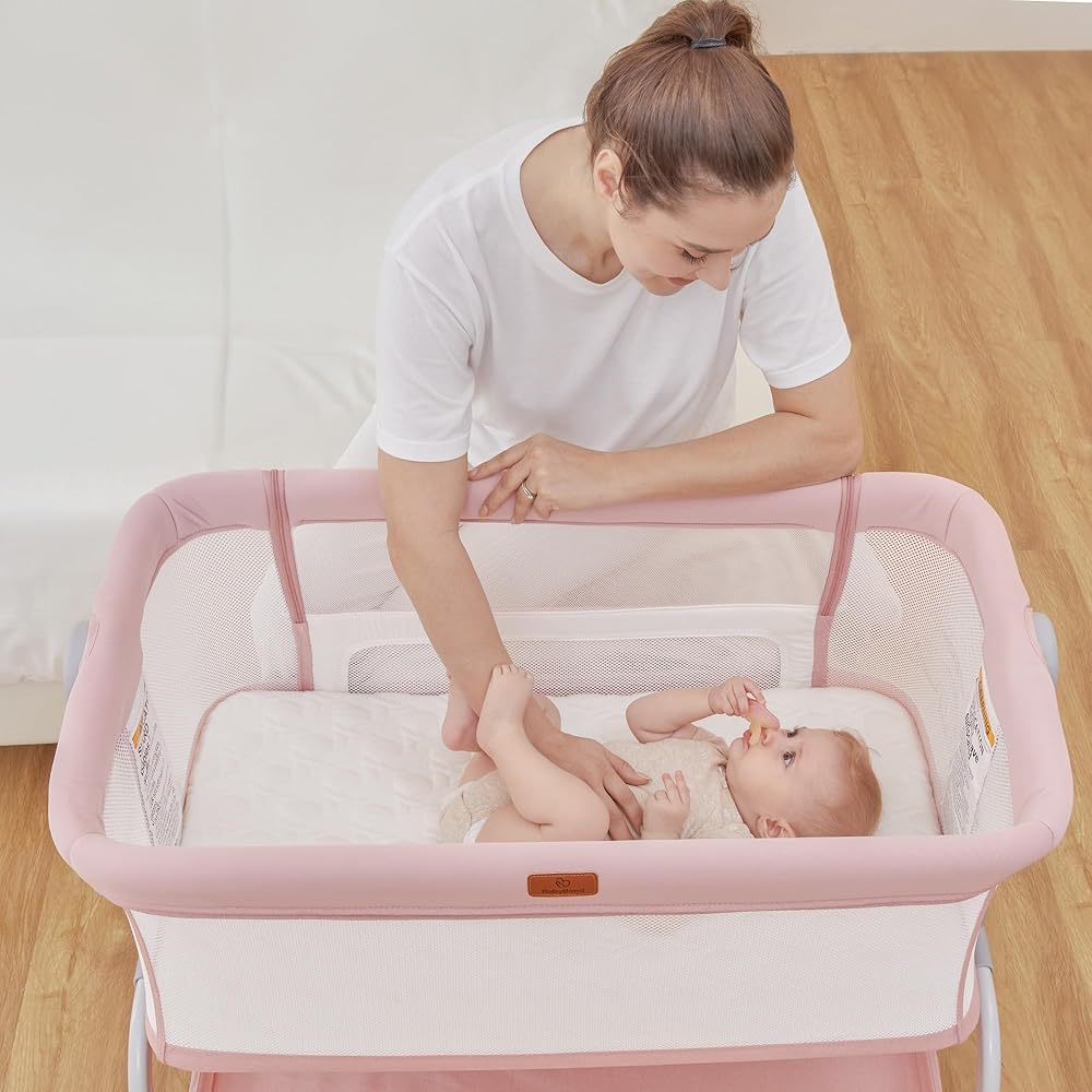 : BabyBond Baby Bassinet, 3 in 1 Bassinet Bedside Sleeper with Washable Soft Mattress and Sheet, 6 Height Adjustable Bedside Crib, 4-Sided Mesh Bedside Bassinet for Baby : Baby