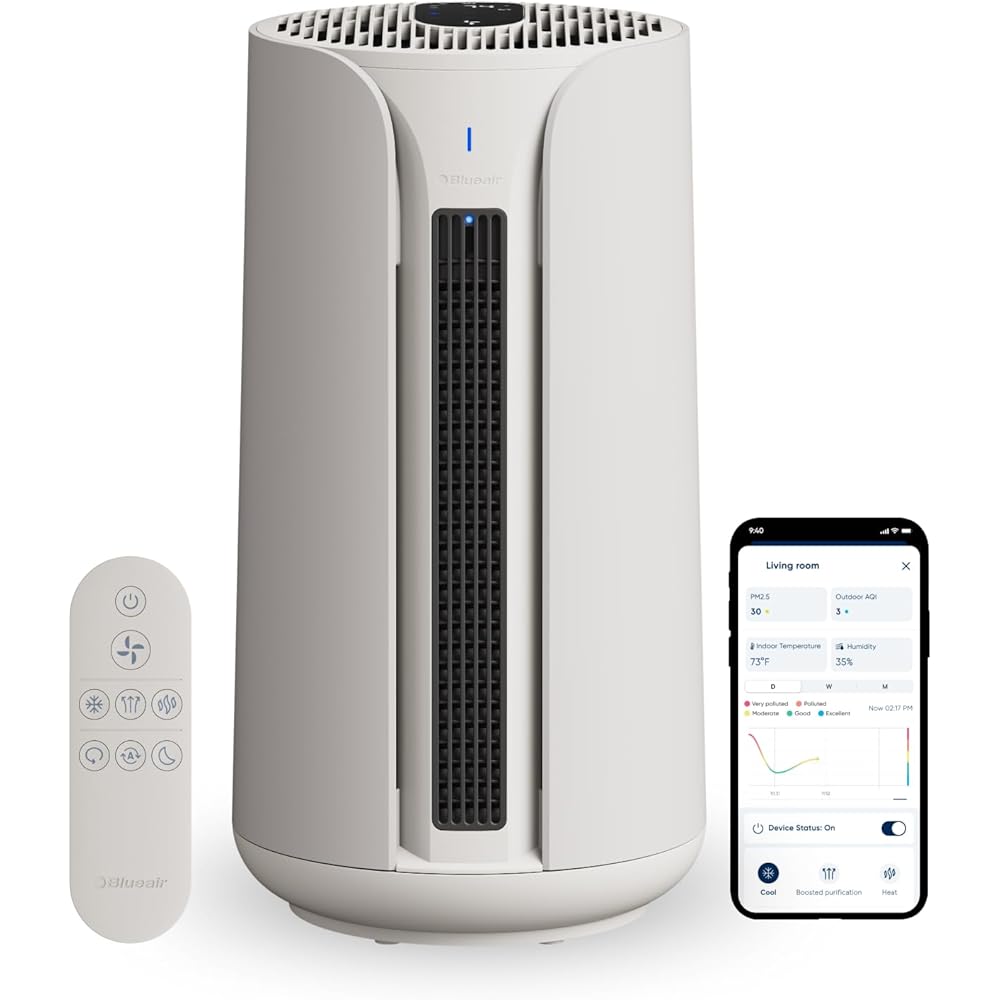 BLUEAIR ComfortPure Most Powerful 3-in-1 Air Purifier: Cooling, Heating, Purifying –HEPASilent Cleaner for Home, Pets, Allergies, Dust, Smoke, Odor – Covers 840 sqft in 60 Minutes – All season comfort : Home & Kitchen