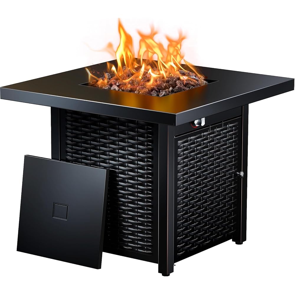 : Ciays 28 Inch Propane Fire Pit CSA-Listed Outdoor Fire Pit Table, 50,000 BTU Steel Gas Fire Pits with Lid and Lava Rock, Add Warmth and Ambience to Parties On Patio Deck Garden,Black,CIFPT3-N1 : Patio, Lawn & Garden
