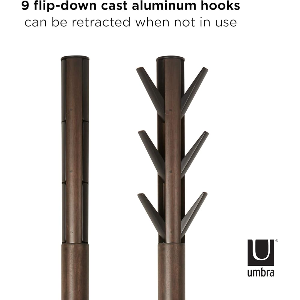 Umbra Flapper Coat Rack, Clothing Hanger, Umbrella Holder, and Hat Organizer, Great for Entryway, Black/Walnut (320361-048) : Home & Kitchen