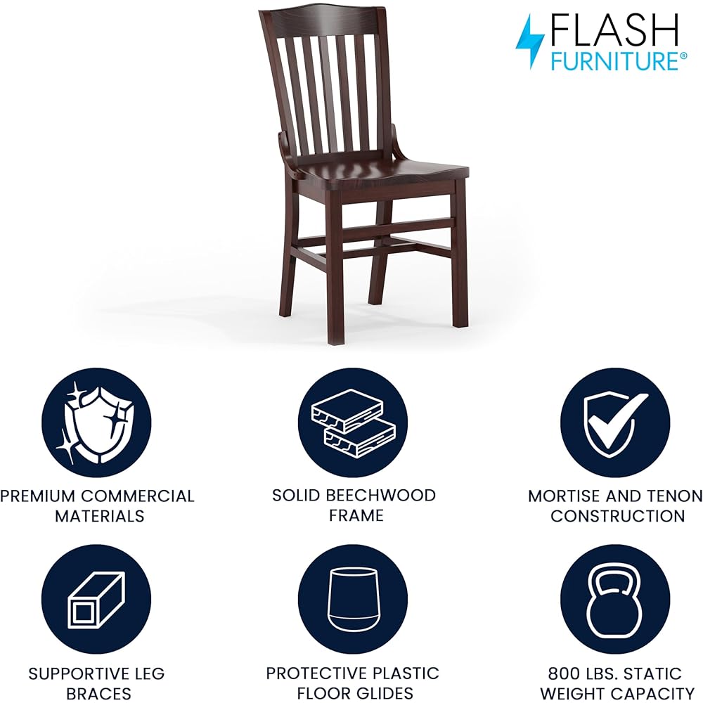 - Flash Furniture Hercules Series School House Back Mahogany Wood Dining Chair, Traditional Elegant Wood Restaurant Chair, Walnut Wood - Chairs