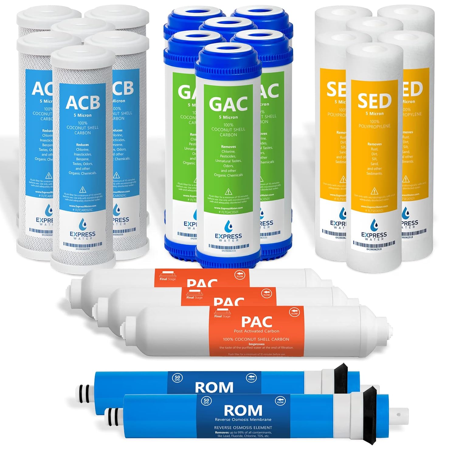 Express Water – 3 Year Reverse Osmosis System Replacement Filter Set – 23 Water Filters with 50 GPD RO Membrane, Carbon GAC, ACB, PAC Filters, Sediment SED Filters – 10 inch Size : Tools & Home Improvement