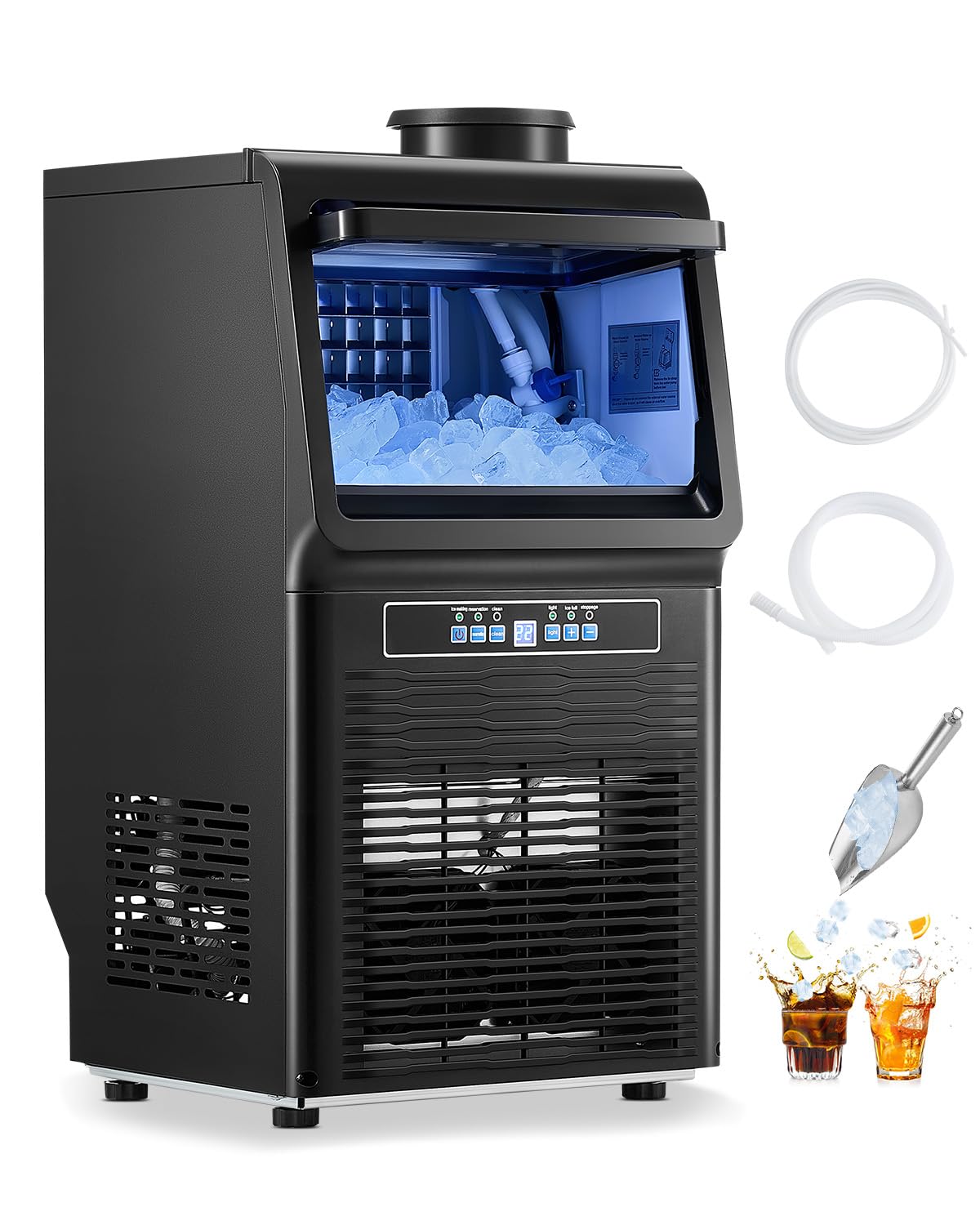 VEVOR 90lbs/24H Commercial Ice Maker Machine with 2 Water Inlets, 36 Ice Cubes in 15 Minutes, with 12lbs Large Storage Capacity for Bar Office Restaurant, with LED Digital Display & Self-Cleaning : Industrial & Scientific