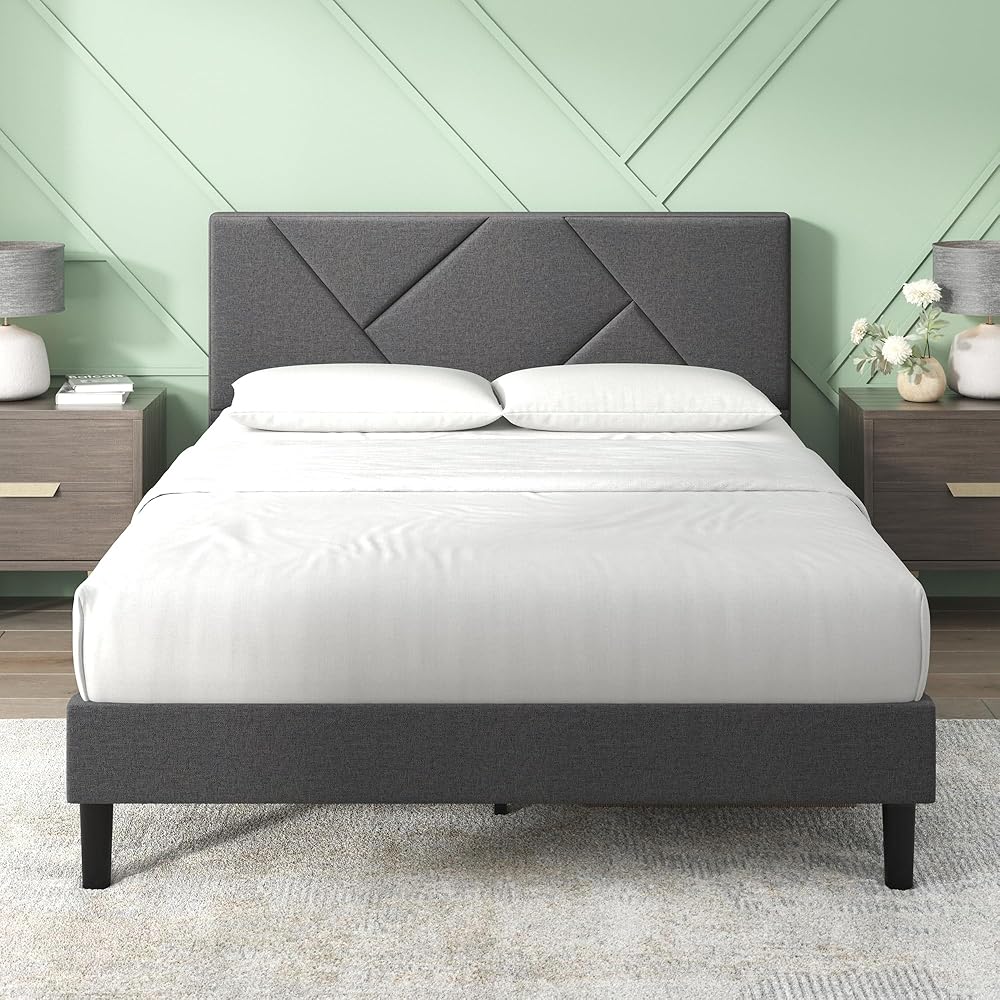 ZINUS Judy Upholstered Platform Bed Frame, Mattress Foundation, Wood Slat Support, No Box Spring Needed, Eco Friendly WonderBox (TM), Easy Assembly, Dark Grey, Queen : Home & Kitchen