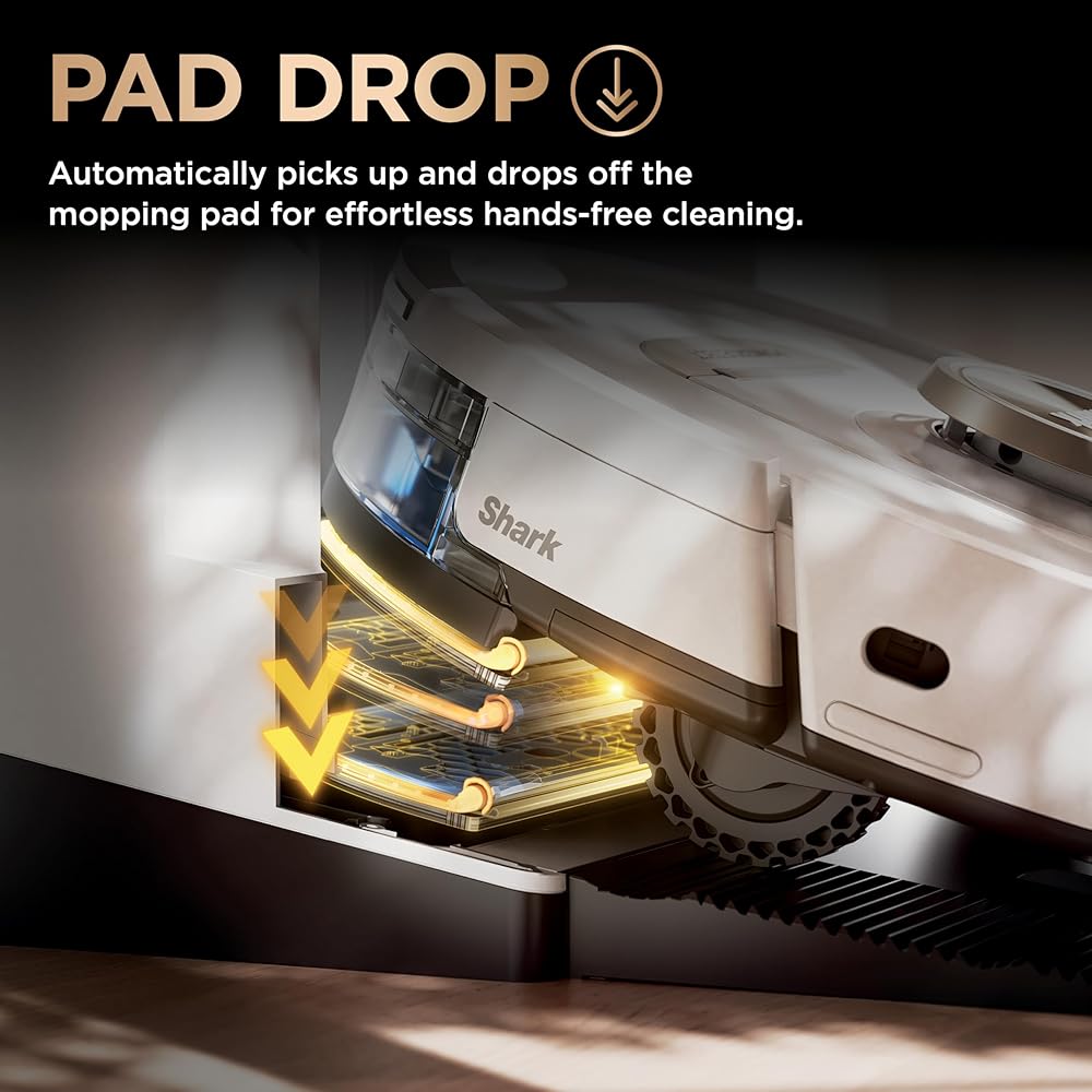 Shark Robot Vacuum & Mop Combo, PowerDetect NeverTouch Pro,Self-Emptying,Self-Refill with Self-Clean Pad Wash & Dry, 60-Day Debris Capacity,30-Day Refill Tank, 5PowerDetect Technologies,White,AV2800ZE