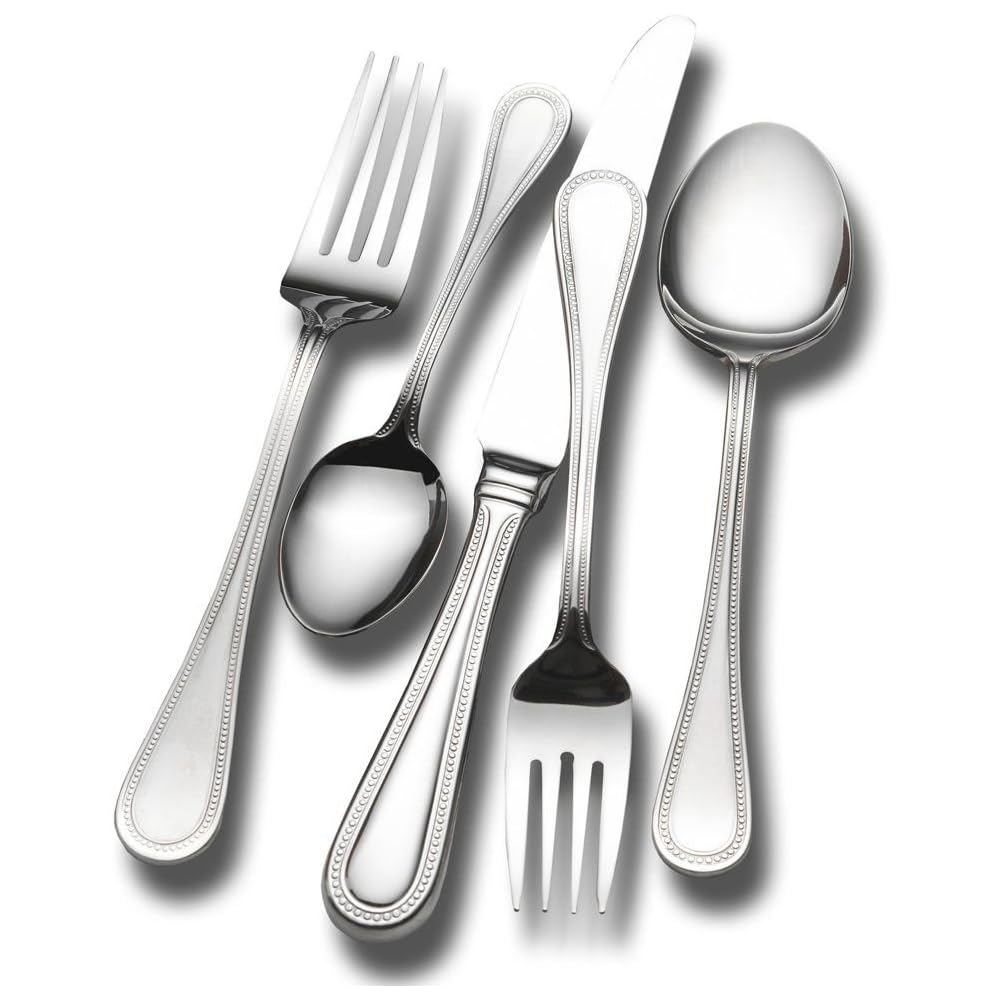 | Wallace Continental Bead 65-piece silverware set, 18/10 stainless steel cutlery set for 12, inlcludes 5-piece serving utencils set: Serving Sets