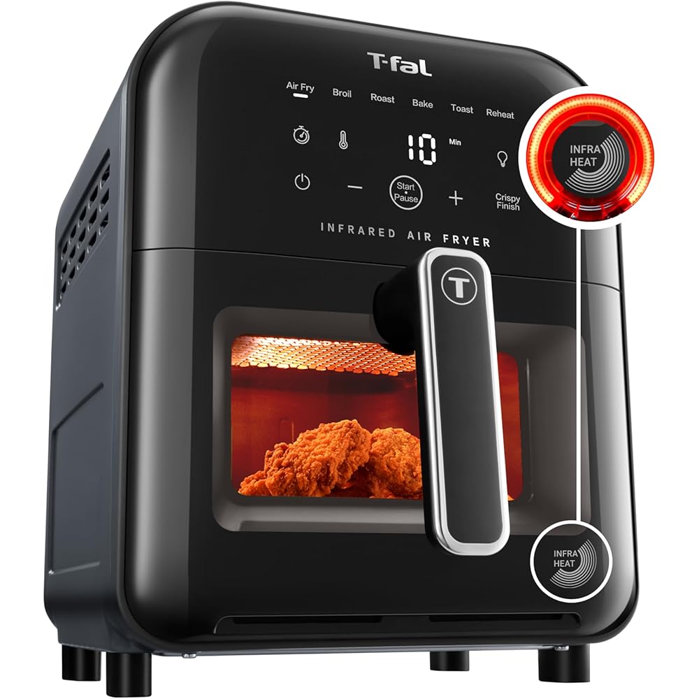 T-fal Infrared Air Fryer, 2x Faster Than Traditional Heating*, Large Air Fryer Toaster Oven Combo, 6 Qt Digital Touch Screen, 7-in-1 Cooking Functions, No-Shake Technology, 1550W, Black, : Home & Kitchen