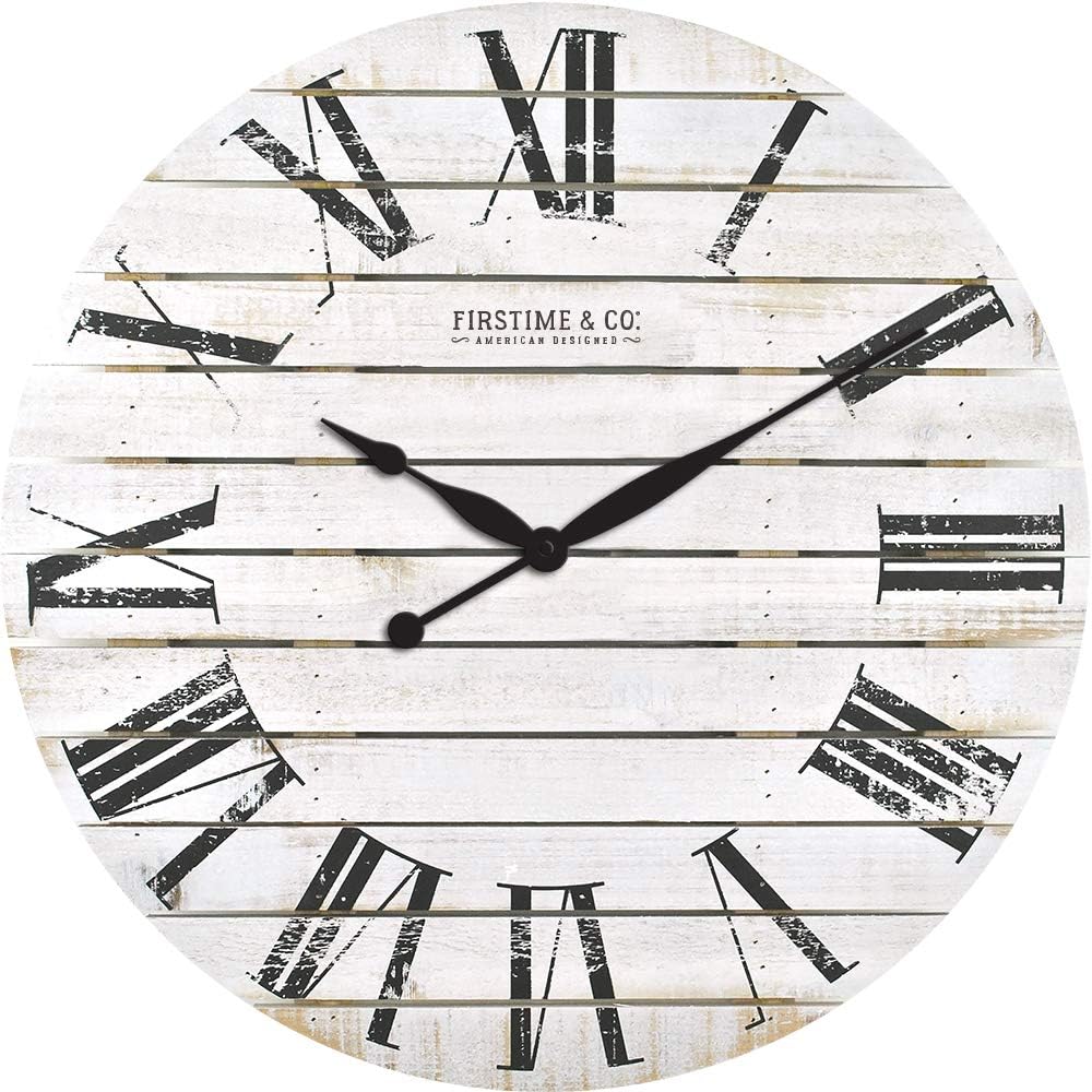FirsTime and Co. Farmhouse Shiplap Wall Clock, American Crafted, White, Wood, 29 x 2 x 29 in White : Home & Kitchen