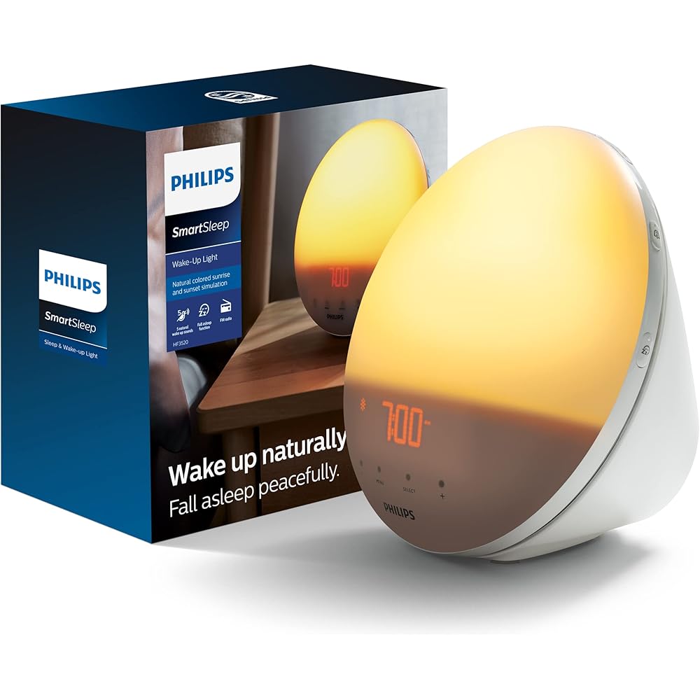 Philips SmartSleep Wake-up Light, Colored Sunrise and Sunset Simulation, 5 Natural Sounds, FM Radio & Reading Lamp, Tap Snooze, HF3520/60 : Electronics