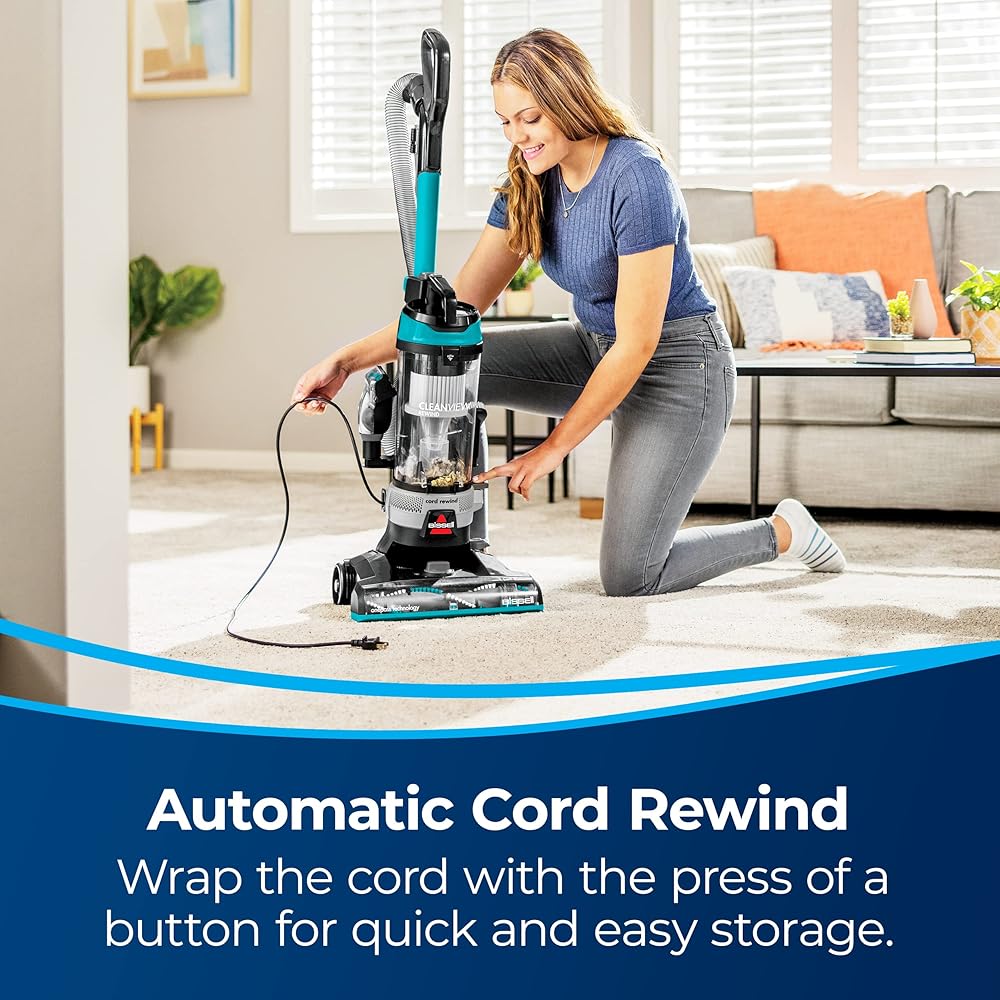 - Bissell CleanView Rewind Upright Bagless Vacuum with Automatic Cord Rewind & Active Wand, 3534