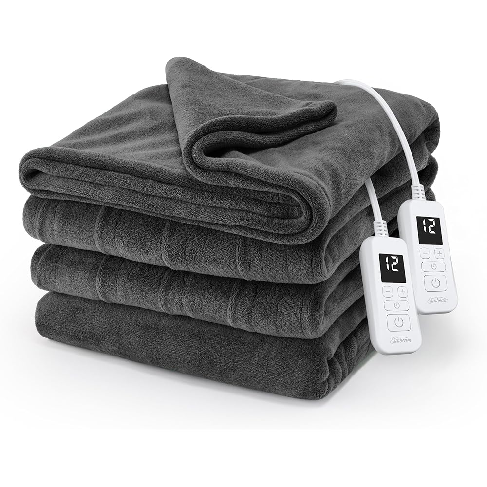 Sunbeam Electric Royal Luxe Microplush Heated Blanket, 12 Heat Settings, 12-Hour Selectable Auto Shut-Off, Fast Heating, Warm and Cozy, Night Fog Color, King, 90