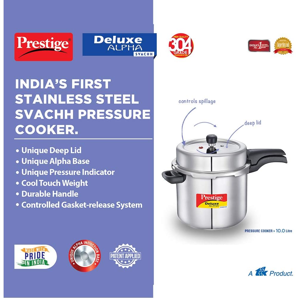 Prestige PRASV10 Pressure Cooker, 10 Liter, SILVER: Home & Kitchen