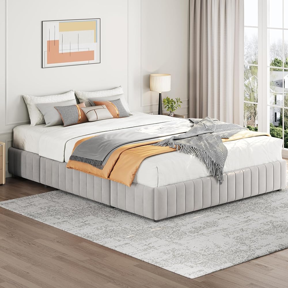 Yaheetech Queen Bed Frame Upholstered Platform Bed with 3 Storage Drawers, Large Storage Space/Strong Wooden Slats/Non-Slip and Noise-Free/No Fixed Headboard/No Box Spring Needed/Beige Queen Bed