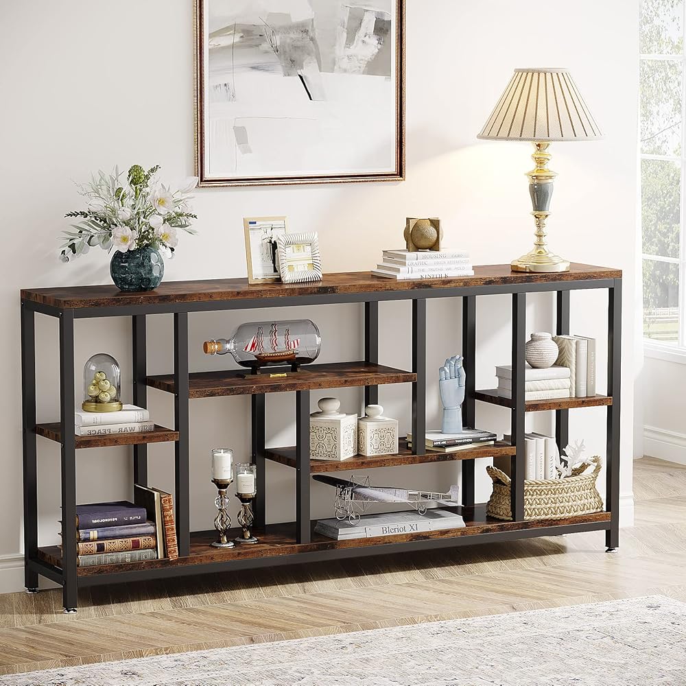 Tribesigns Console Sofa Table, 70.9 inch Extra Long Table Behind Couch with Storage Shelves, 3-Tier Industrial Narrow Entryway Hallway Accent Table for Living Room, Rustic Brown : Home & Kitchen