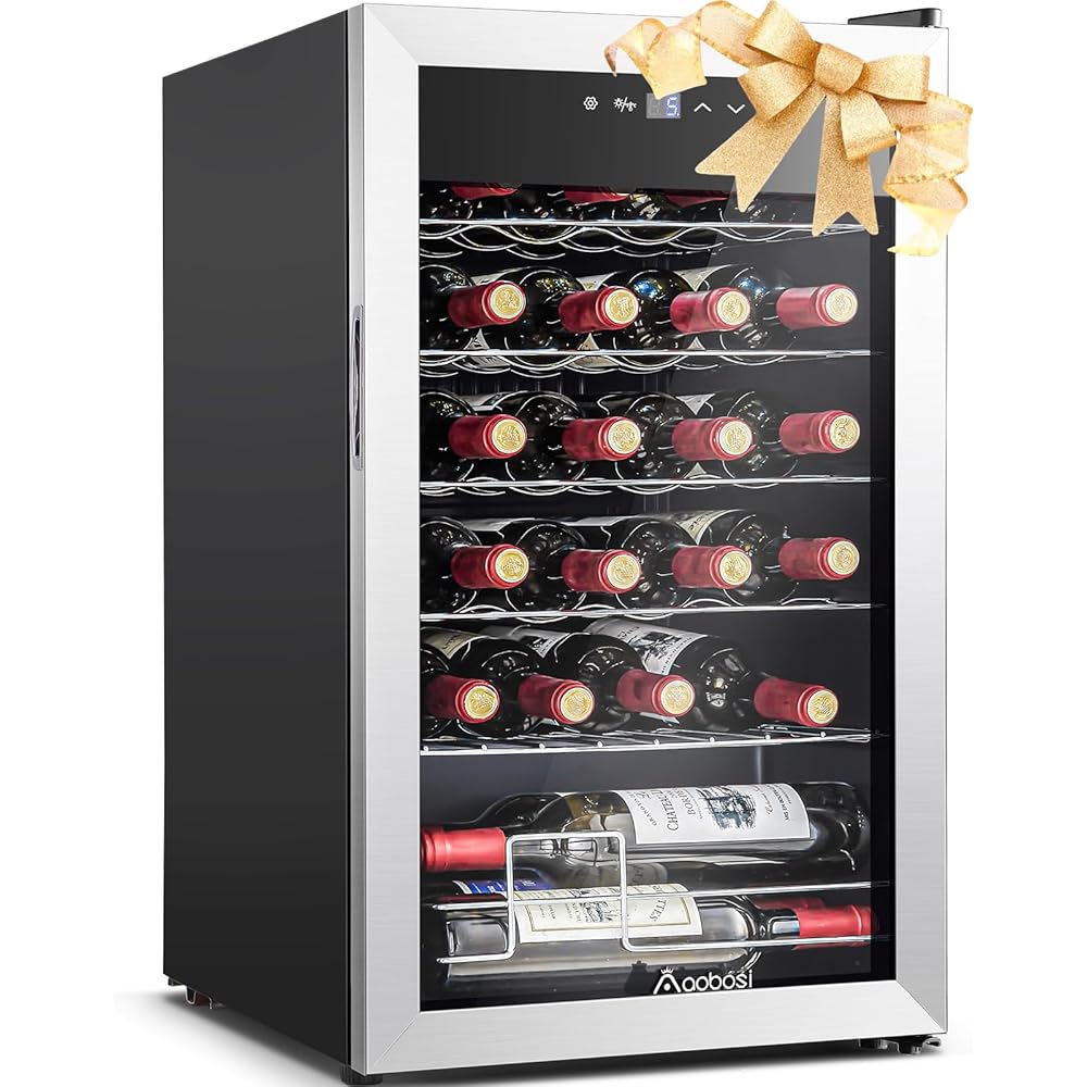AAOBOSI 17 Inch Wine Cooler, 24 Bottles Wine Fridge, Wine Refrigerator Small with LED Display Light, Freestanding Wine Cellar with Low Noise Compressor, Adjustable Shelves : Home & Kitchen