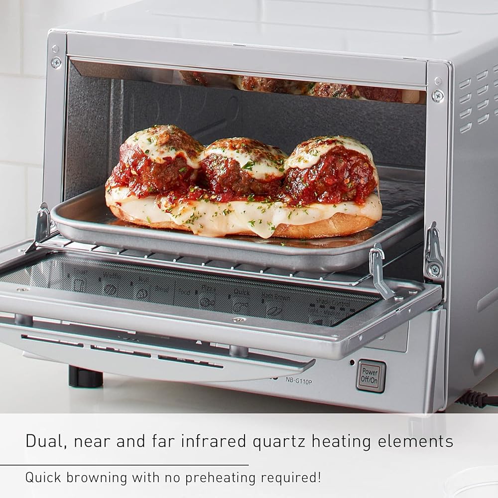 Panasonic FlashXpress Toaster Oven Countertop, 4-Slice Compact Size with Double Infrared Heating, 6 Auto Cook Options and Precise Temperature Control, 1300W - NB-G110P (Silver): Home & Kitchen