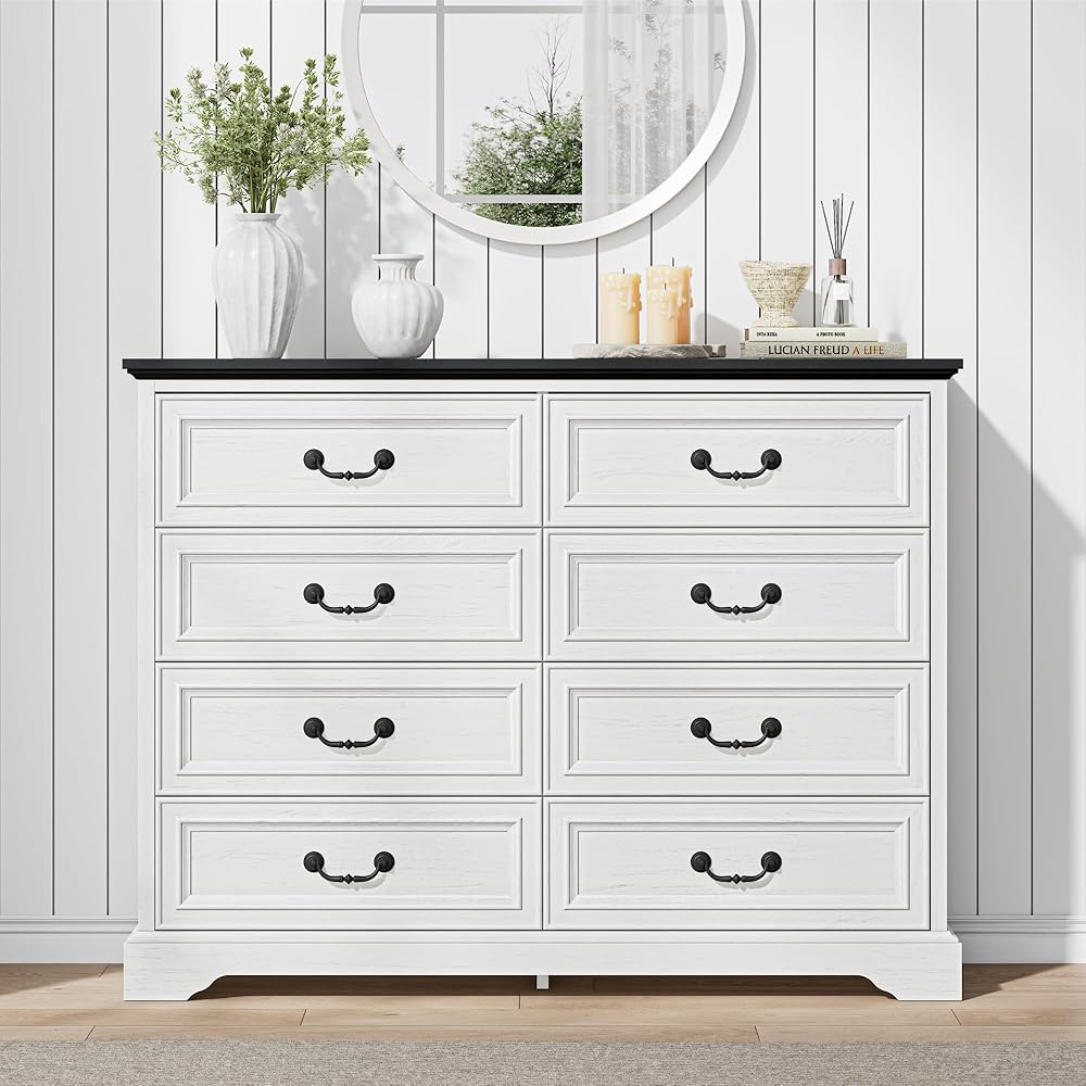 LIKIMIO Farmhouse 8 Drawer Dresser for Bedroom, 52