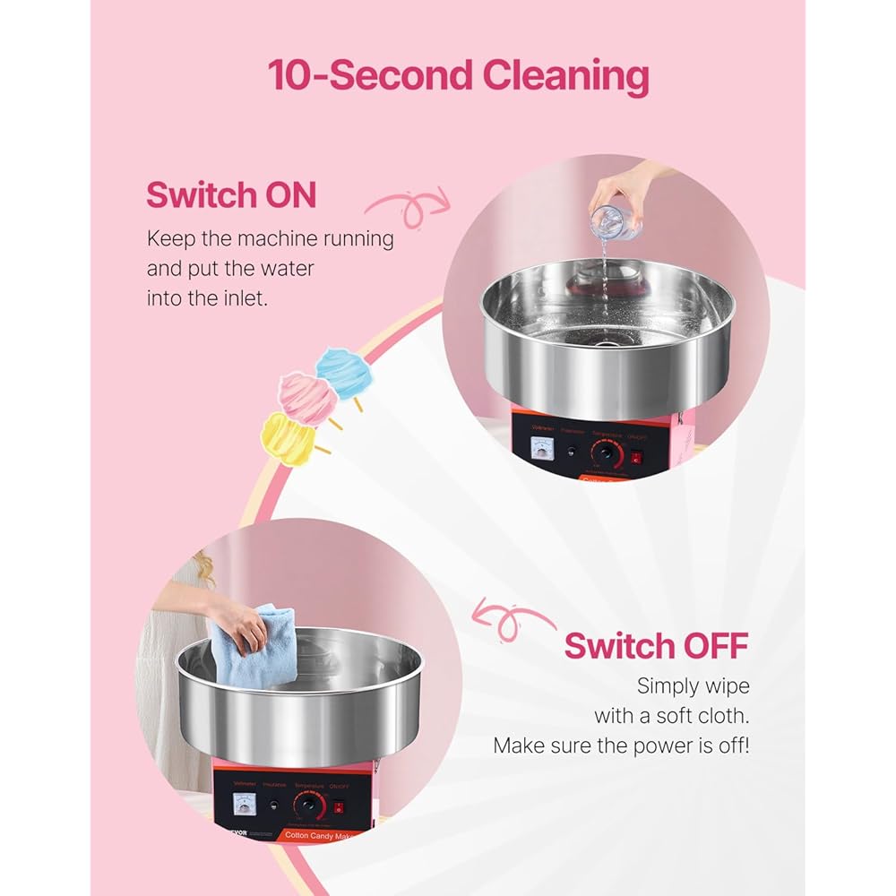 VEVOR Electric Cotton Candy Machine, 1000W Commercial Floss Maker w/Stainless Steel Bowl, Sugar Scoop and Drawer, Perfect for Home, Carnival, Kids Birthday, Family Party, Pink : Everything Else