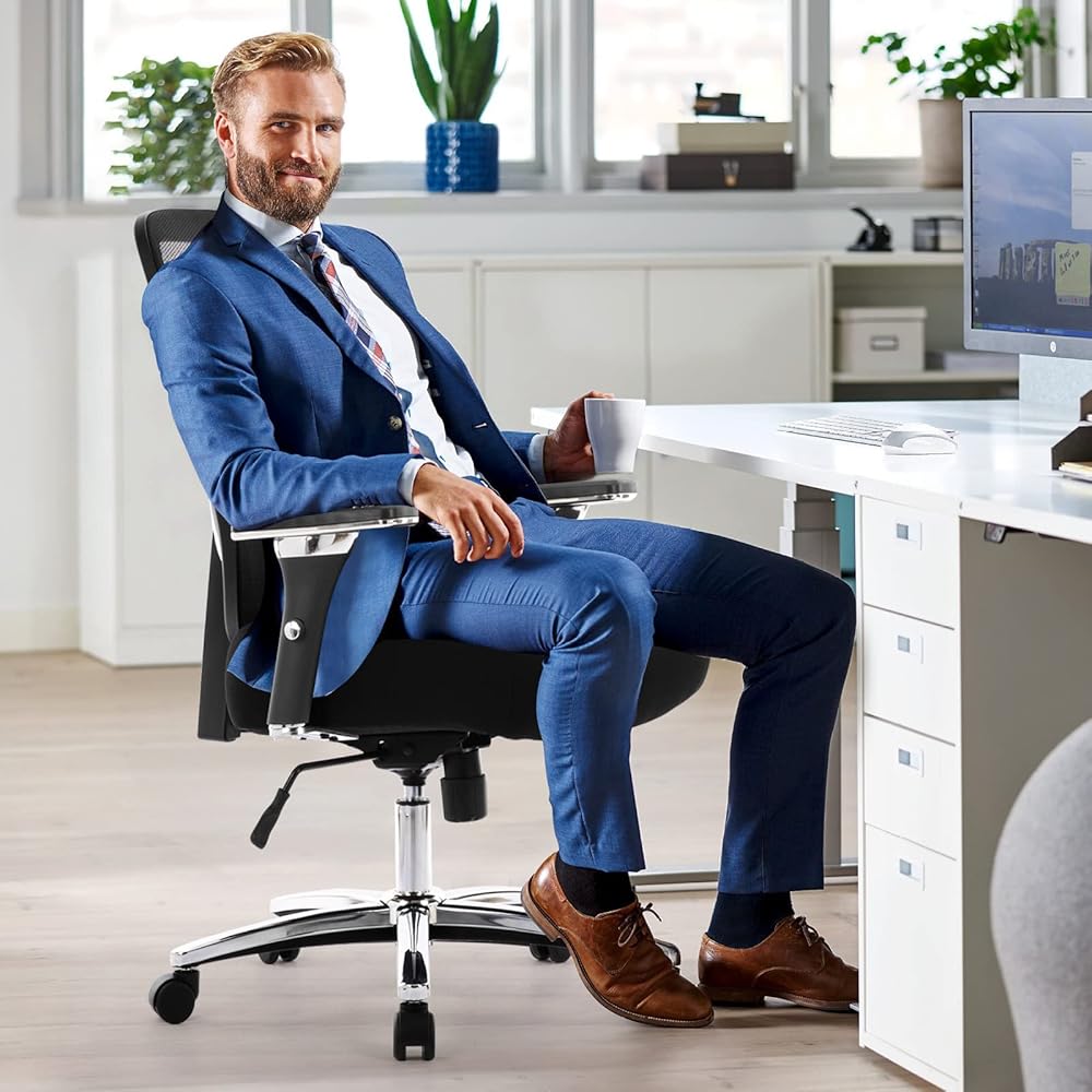 COLAMY Big and Tall Office Chair 500lbs, Heavy Duty Ergonomic Mesh Chair, Computer Executive Desk Chair with Wide Thick Seat, 4D Armrests, Adjustable Lumbar Support and Tilt-Black : Office Products