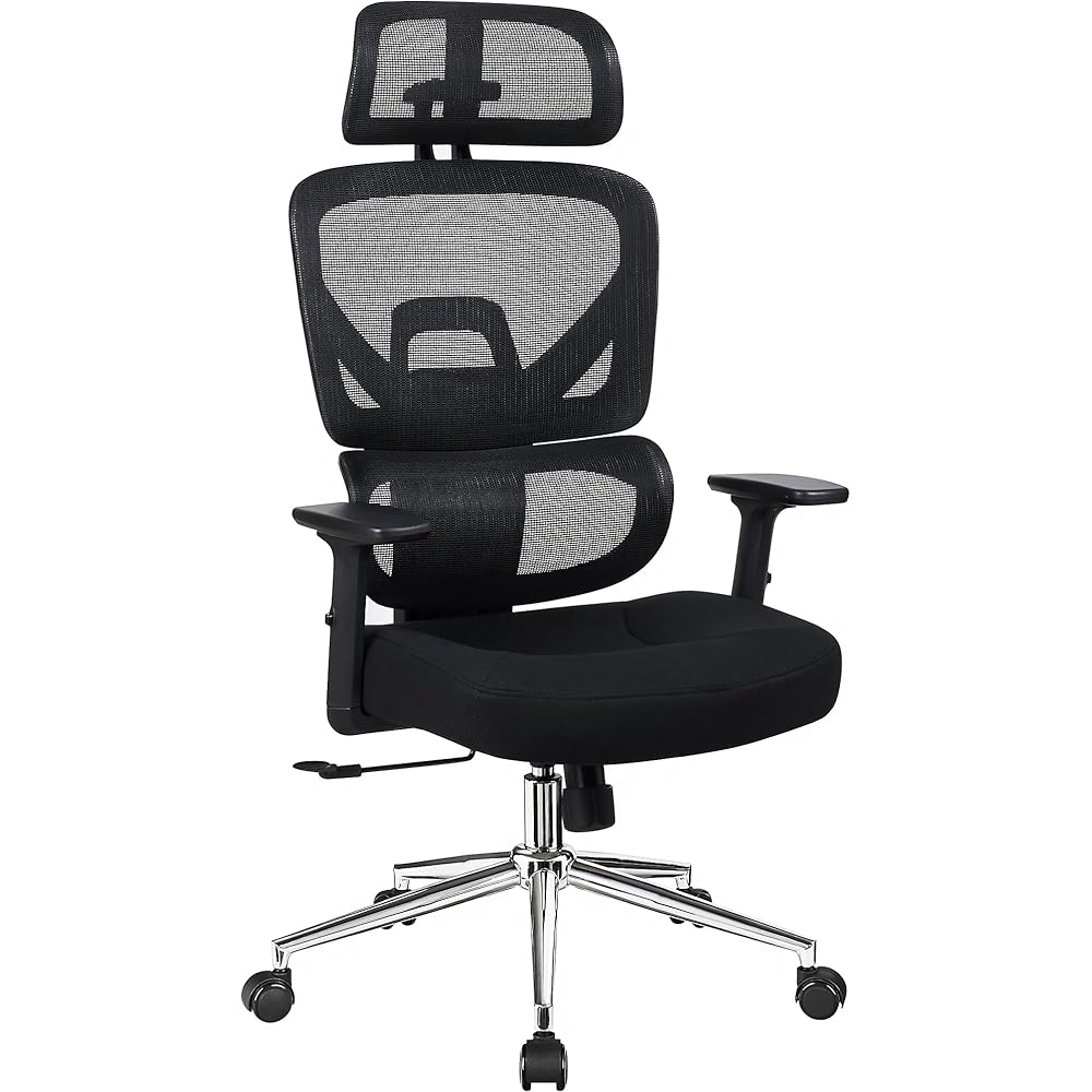 VECELO High Back Ergonomic Office Chair, Big and Tall Mesh Desk Chair with Wheels, Tilt Function, 3D Armrests & Headrest, Lumbar Support, Swivel Rolling Computer Chair for Task, Home Office, Black : Home & Kitchen