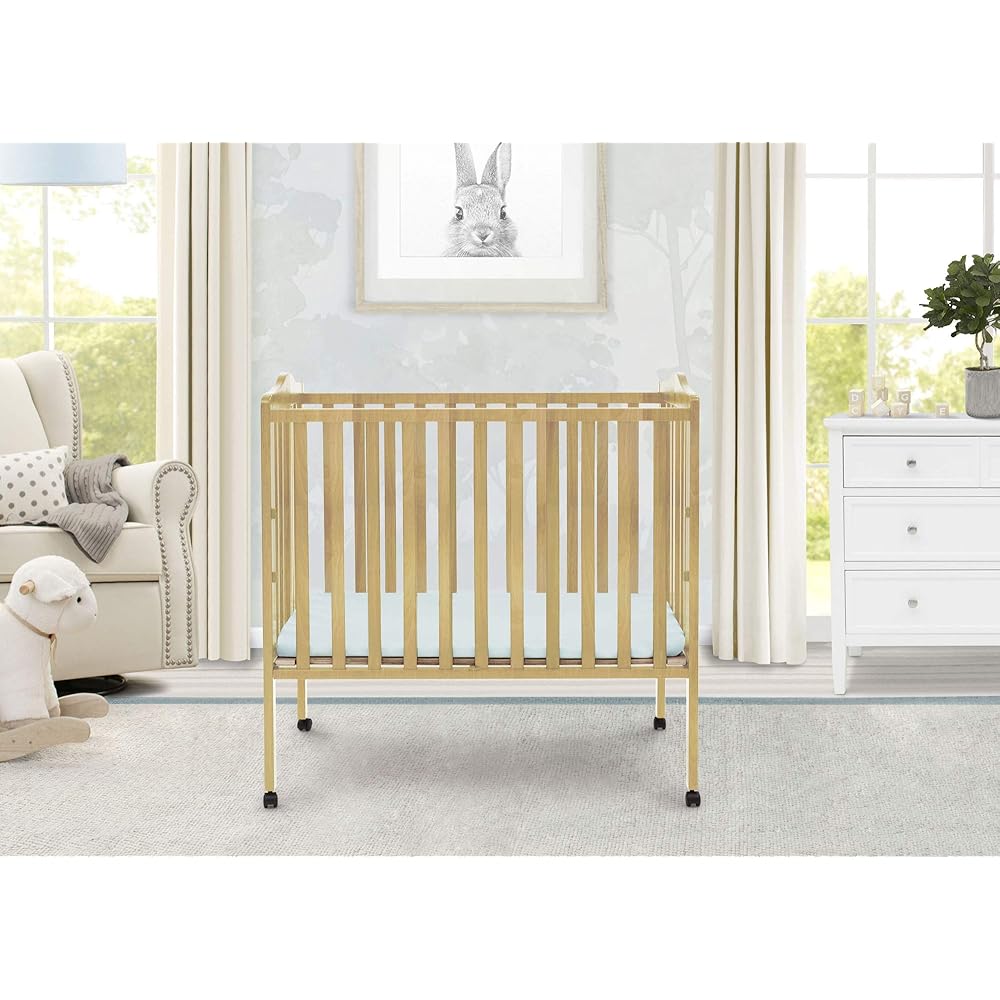 : Delta Children Folding Portable Mini Baby Crib with 1.5-inch Mattress - Greenguard Gold Certified, Natural : Travel Crib : Baby