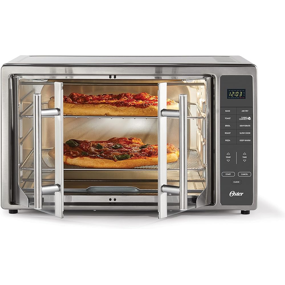 Oster Air Fryer Oven 10-in-1 Countertop Toaster Large Enough for 2 Pizzas Stainless Steel French Doors XL Sized: Home & Kitchen