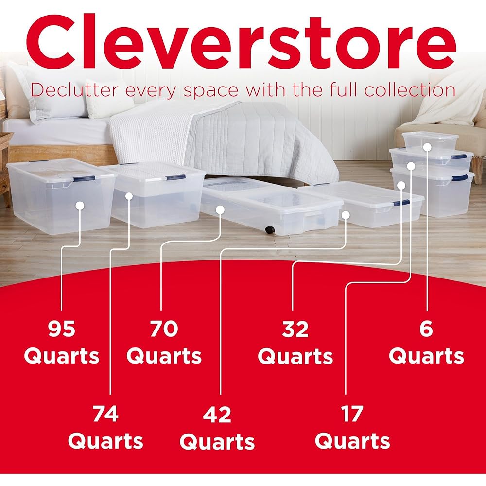 Rubbermaid Cleverstore 95 Qt Clear Storage Bins with Lids, 4-Pack, Stackable, BPA-Free, Made in USA : Industrial & Scientific
