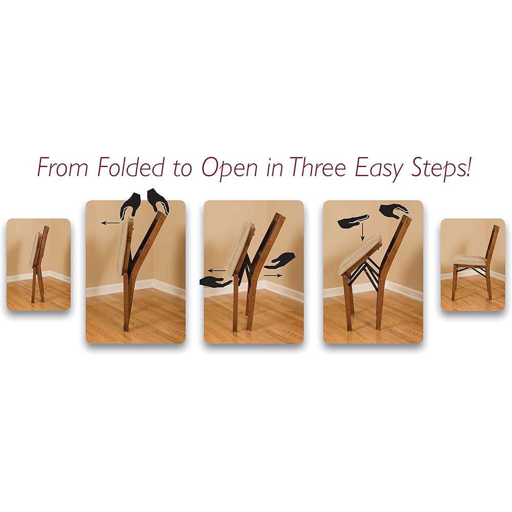 MECO Stakmore True Mission Wooden Folding Chairs with Padded Seats, Set of 2 - No Assembly Foldable Dining Chairs, Steel Folding Mechanism, Upholstered Cushion, Space-Saving, Fruitwood Frame : Home & Kitchen