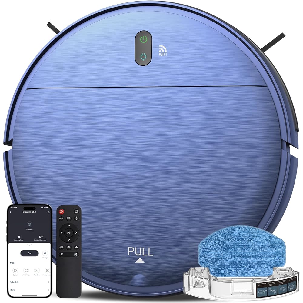 - ZCWA Robot Vacuum and Mop Combo,2.4GHz WiFi Link Vacuum Robot,4 Cleaning Mode Robotic Vacuums Cleaner,APP/Remote Aspiradora Robot,Self-Charging Robot Vacuum for Pet Hair,Stains,Carpets,Corner