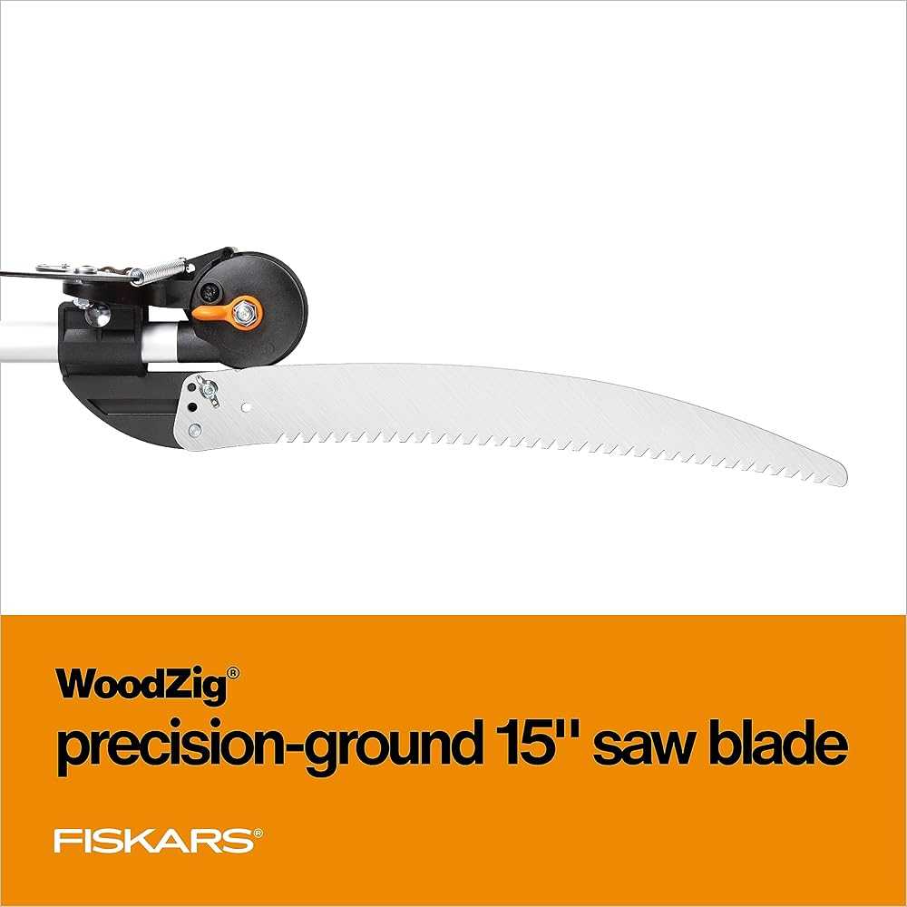 : Fiskars 2-in-1 Extendable Tree Pruner and Pole Saw (Extends 7.9 - 12 feet) with Rotating Head, Pruning Stik Model with15-Inch Double-Grind Saw Blade, and Double Locking System : Hand Pruners : Patio, Lawn & Garden