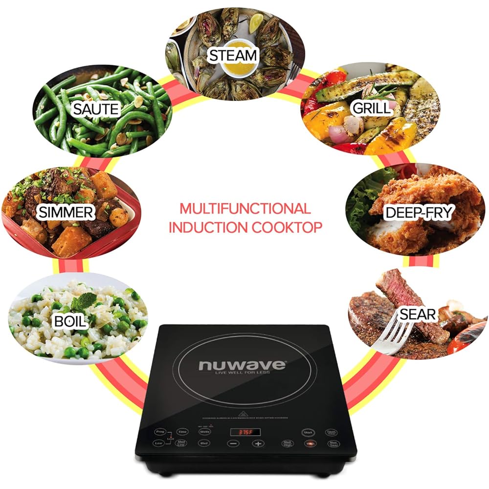 Nuwave Pro Chef Induction Cooktop, NSF-Certified, Commercial-Grade, Portable, Powerful 1800W, Large 8” Heating Coil, 94 Temp Settings 100°F - 575°F in 5°F, Shatter-Proof Ceramic Glass Surface : Appliances