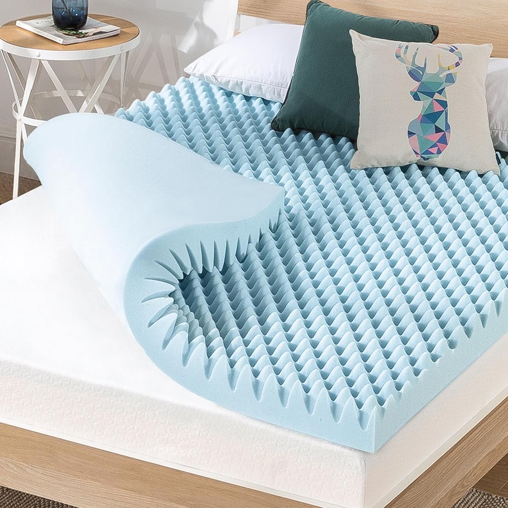 Best Price Mattress 4 Inch Egg Crate Memory Foam Mattress Topper with Cooling Gel Infusion, CertiPUR-US Certified, King, Dorm Essentials, Light Blue : Home & Kitchen
