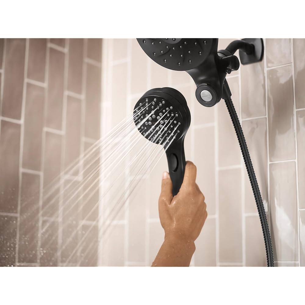 Moen Engage Matte Black 2.5 GPM Handheld Showerhead and Rain Shower 2-in-1 Combo Featuring Magnetic Docking System and Metal Hose, 26009BL