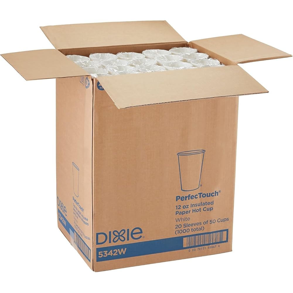 Dixie PerfecTouch 12 oz Paper Coffee Cups By GP PRO, White, 1000 Count (50 Disposable Cups Per Pack, 20 Sleeves Per Case), 5342W : Health & Household