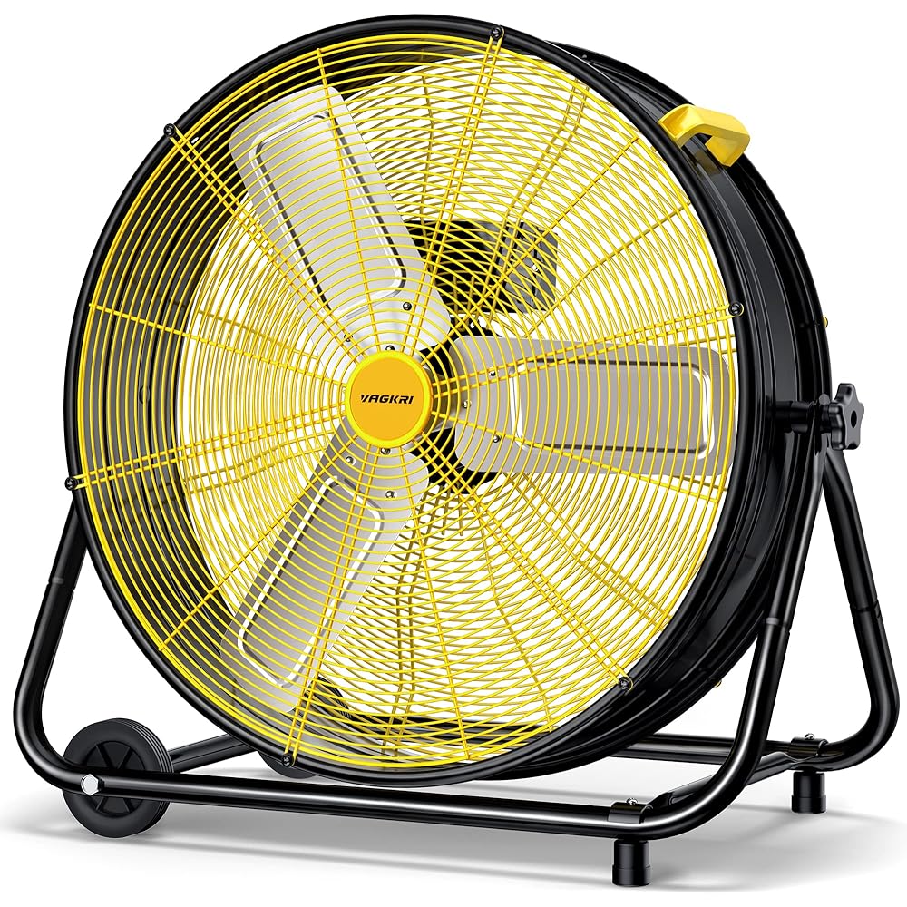 VAGKRI 24 Inch Industrial Drum Fan, 320W High Velocity Floor Fan, 3 Speed Heavy Duty Metal Air Circulator, 360° Tilt with Casters Handle ETL Standard for Patios, Warehouse, Commercial,Basement : Home & Kitchen